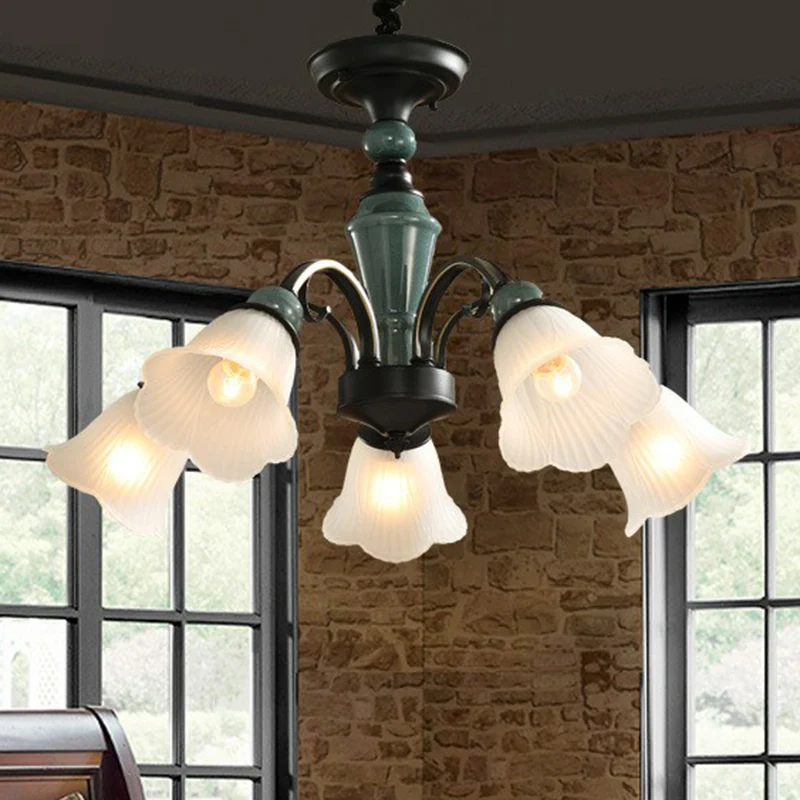 Hanglamp van opaalglas met bloemmotief, vintage woonkamer hanglamp groen Clearhalo