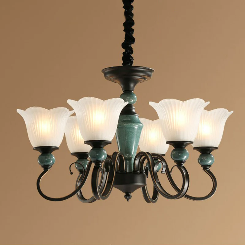 Hanglamp van opaalglas met bloemmotief, vintage woonkamer hanglamp groen Clearhalo