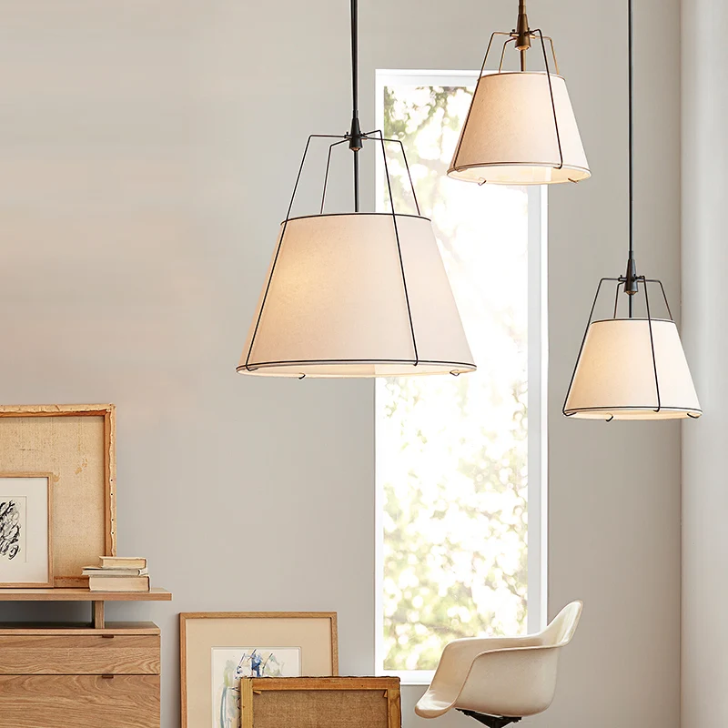 Hanglamp van stof, kegel, vintage, 2 lampen, eetkamer kroonluchter hanglamp wit Clearhalo