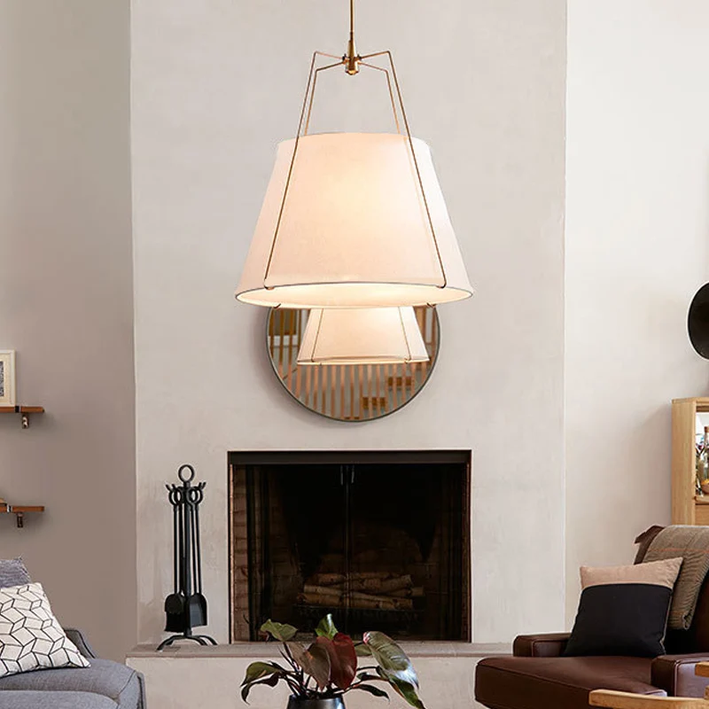 Hanglamp van stof, kegel, vintage, 2 lampen, eetkamer kroonluchter hanglamp wit Clearhalo
