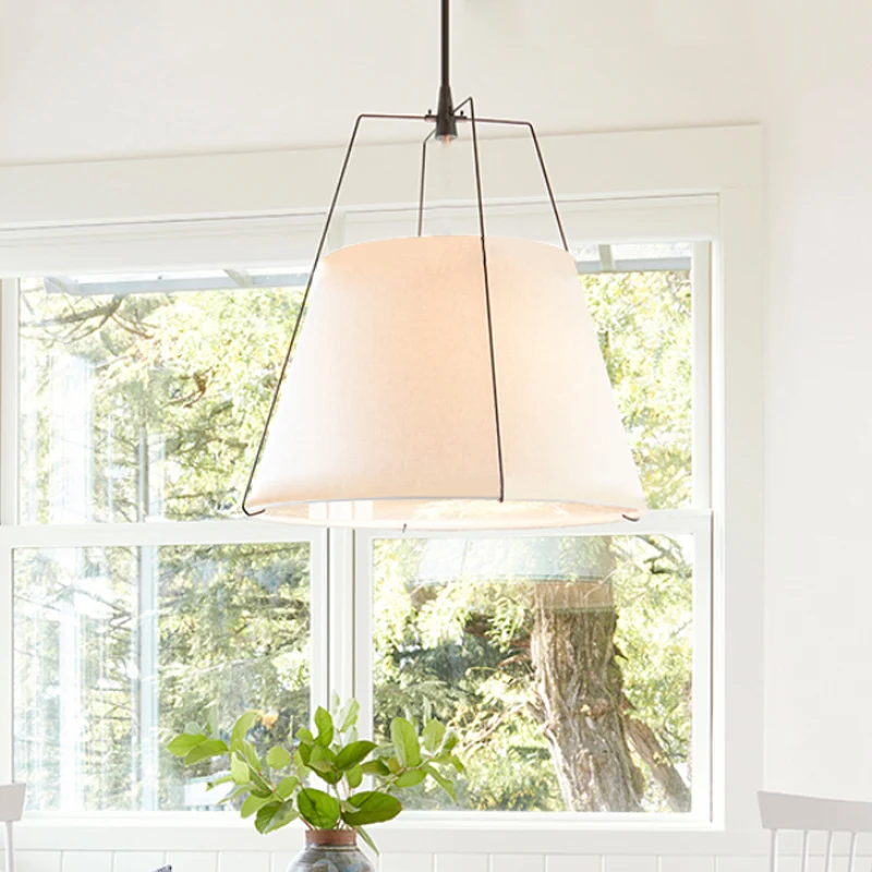 Hanglamp van stof, kegel, vintage, 2 lampen, eetkamer kroonluchter hanglamp wit Clearhalo
