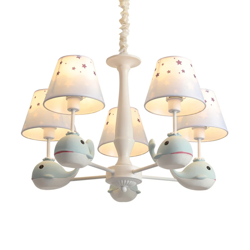 Hanglamp van stof met stermotief, kinderlichtblauwe hanglamp met harsdolfijn Clearhalo