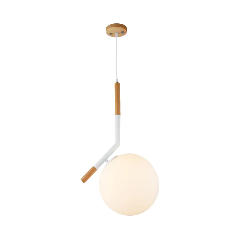 Hanglamp van wit glas, moderne houten hanglamp met 1 kop en schuine staaf, 11,5"/14,5" breed Clearhalo