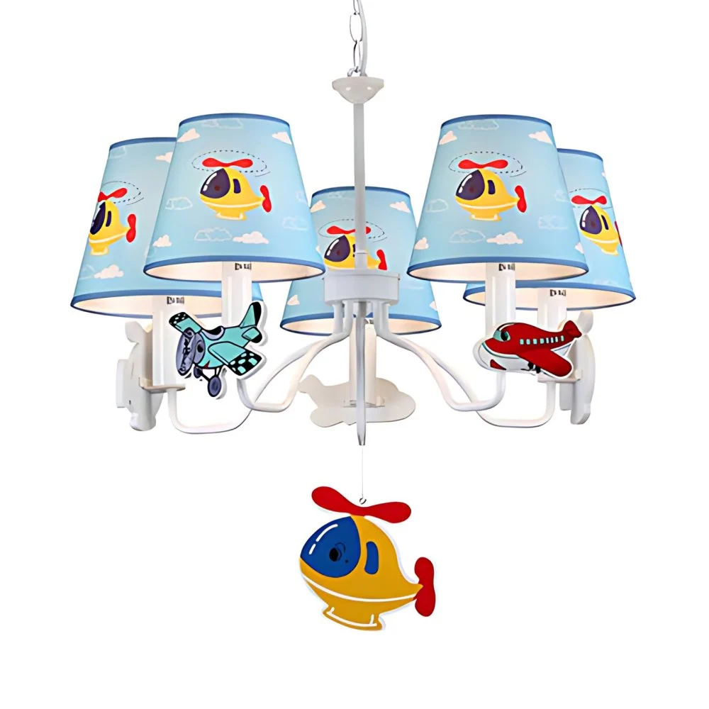 Hanglamp voor de kleuterschool de slaapkamer met vliegtuigstof en metalen cartoon lichtblauwe hanglampen Clearhalo