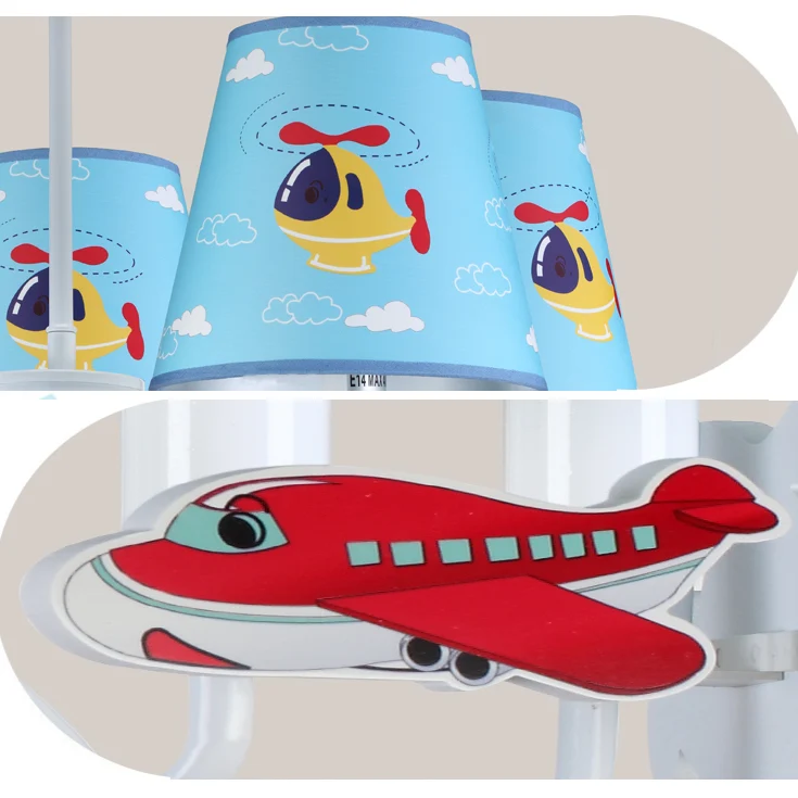 Hanglamp voor de kleuterschool de slaapkamer met vliegtuigstof en metalen cartoon lichtblauwe hanglampen Clearhalo