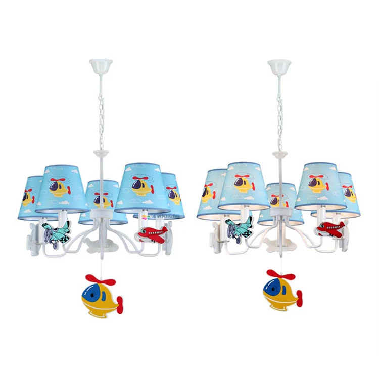 Hanglamp voor de kleuterschool de slaapkamer met vliegtuigstof en metalen cartoon lichtblauwe hanglampen Clearhalo