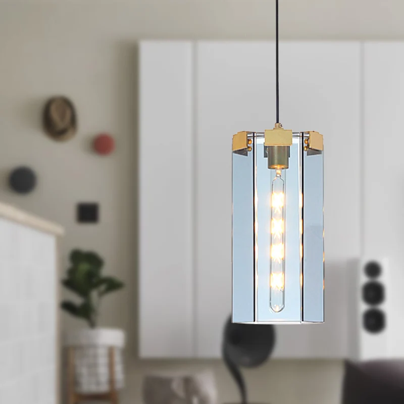 Hanglampset met 1 hoofdslaapkamer Moderne gouden hanglamp met zeshoekige blauwgrijze glazen kap Clearhalo