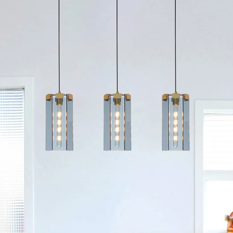 Hanglampset met 1 hoofdslaapkamer Moderne gouden hanglamp met zeshoekige blauwgrijze glazen kap Clearhalo