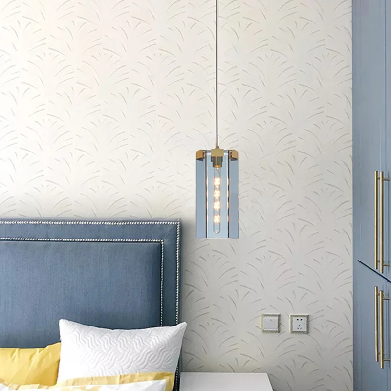 Hanglampset met 1 hoofdslaapkamer Moderne gouden hanglamp met zeshoekige blauwgrijze glazen kap Clearhalo