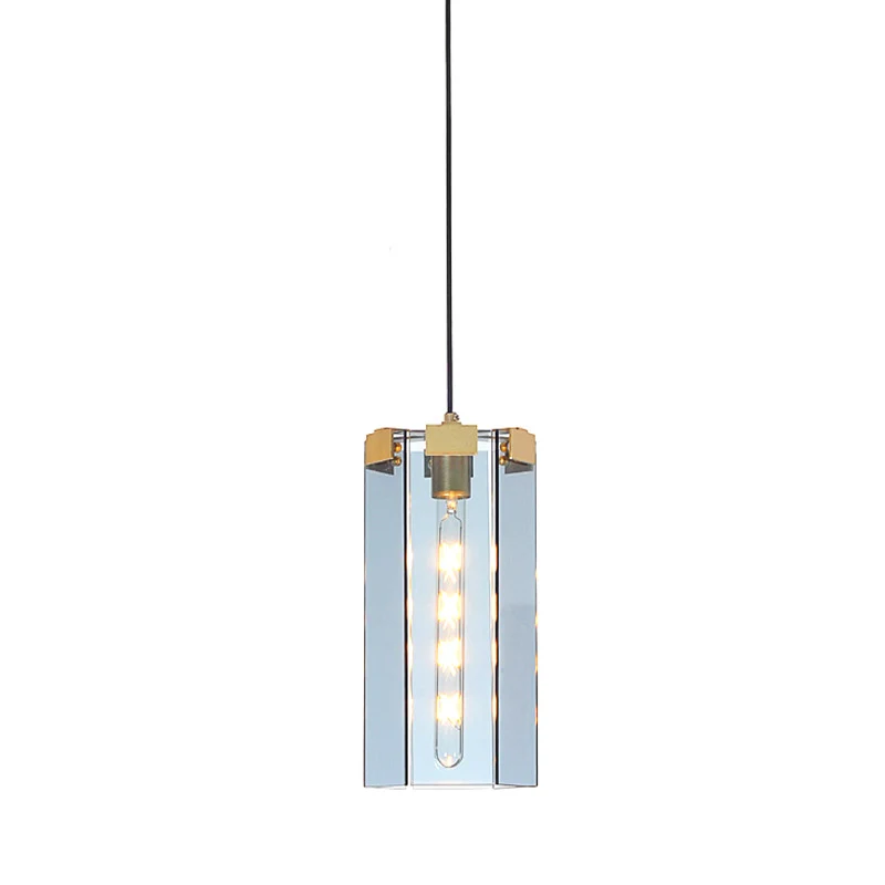 Hanglampset met 1 hoofdslaapkamer Moderne gouden hanglamp met zeshoekige blauwgrijze glazen kap Clearhalo