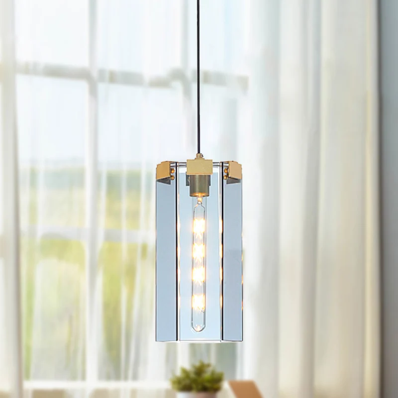 Hanglampset met 1 hoofdslaapkamer Moderne gouden hanglamp met zeshoekige blauwgrijze glazen kap Clearhalo