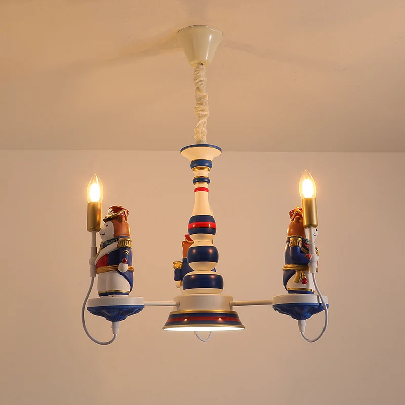 Hars beer soldaat kroonluchter cartoon 3/5-kops blauwe hangende hanglamp met open lampontwerp Clearhalo