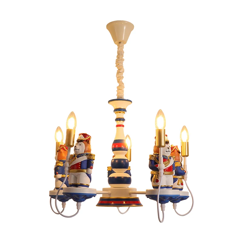 Hars beer soldaat kroonluchter cartoon 3/5-kops blauwe hangende hanglamp met open lampontwerp Clearhalo