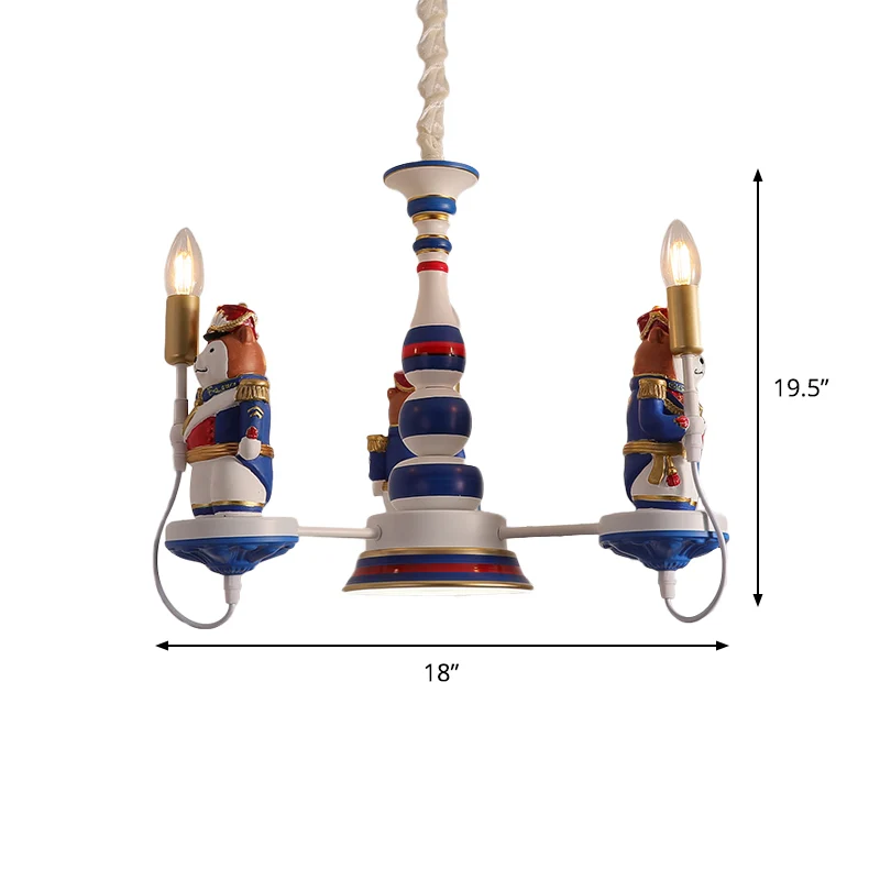 Hars beer soldaat kroonluchter cartoon 3/5-kops blauwe hangende hanglamp met open lampontwerp Clearhalo