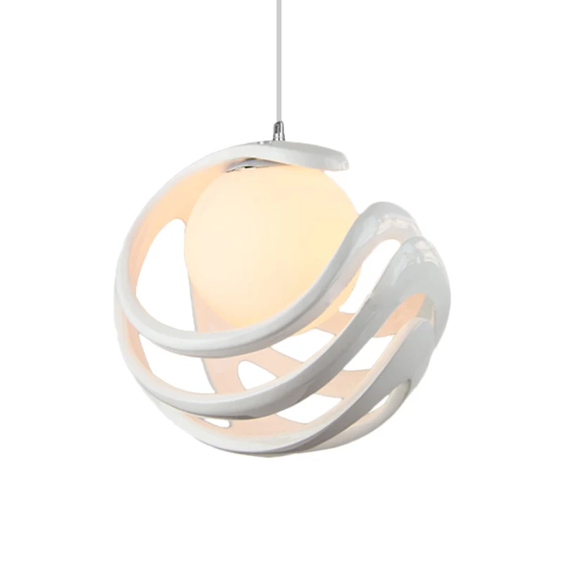 Hars gekrulde kooi hanglamp moderne 1-lamp witte plafondlamp met bol melkglazen kap Clearhalo