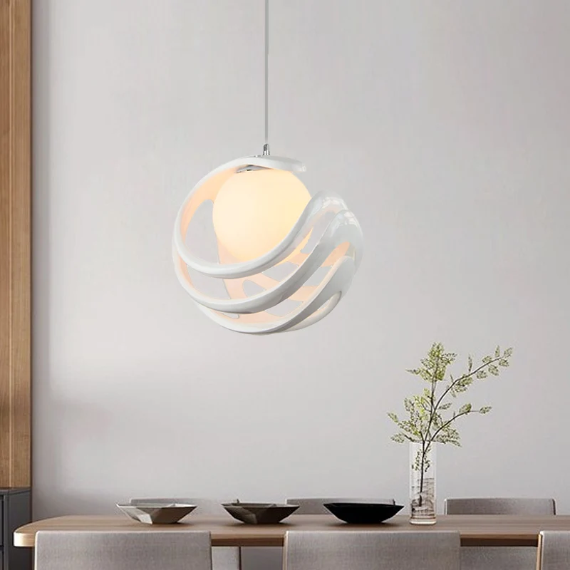Hars gekrulde kooi hanglamp moderne 1-lamp witte plafondlamp met bol melkglazen kap Clearhalo