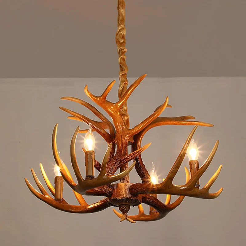 Hars hertenhoornvormige hanglamp Traditionele restaurantkroonluchterverlichting Clearhalo