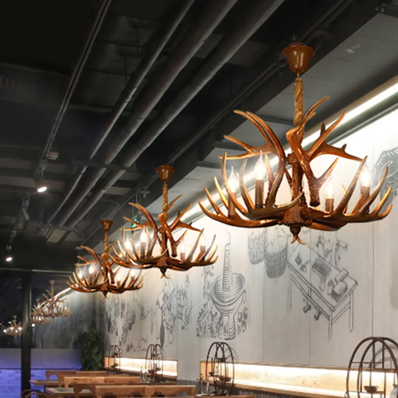 Hars hertenhoornvormige hanglamp Traditionele restaurantkroonluchterverlichting Clearhalo