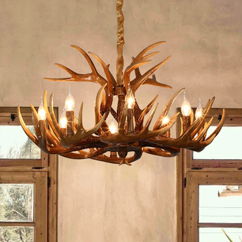 Hars hertenhoornvormige hanglamp Traditionele restaurantkroonluchterverlichting Clearhalo