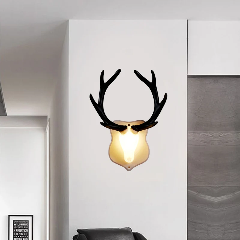 Hars wit/blauw schanslamp herten LED rustieke wandgemonteerde verlichting zwart/wit voor woonkamer Clearhalo