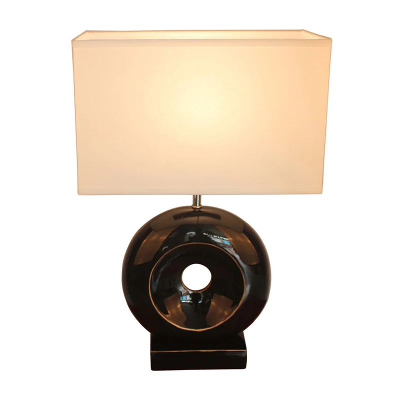 Hars zilver/zwarte tafellamp cirkel 1 lamp overgangsnachtkastje licht met rechthoekige/trommel stoffen kap Clearhalo