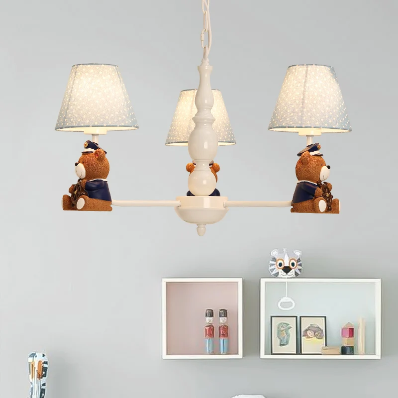 Harsbeer plafondverlichting Cartoon witte kroonluchterlamp met stoffen kap met patroon Clearhalo