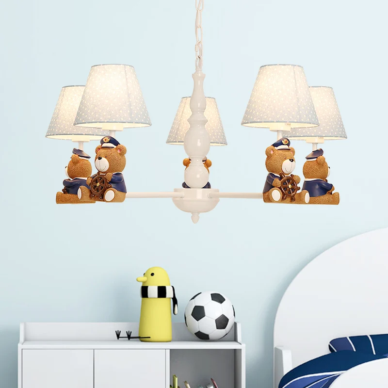 Harsbeer plafondverlichting Cartoon witte kroonluchterlamp met stoffen kap met patroon Clearhalo