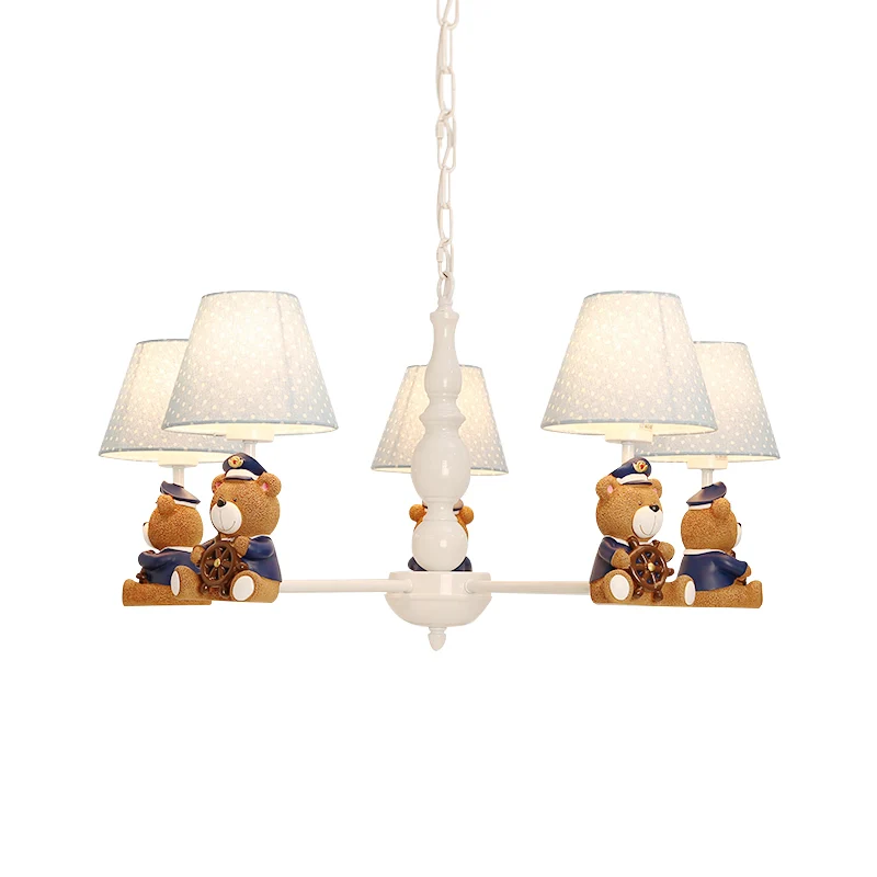 Harsbeer plafondverlichting Cartoon witte kroonluchterlamp met stoffen kap met patroon Clearhalo
