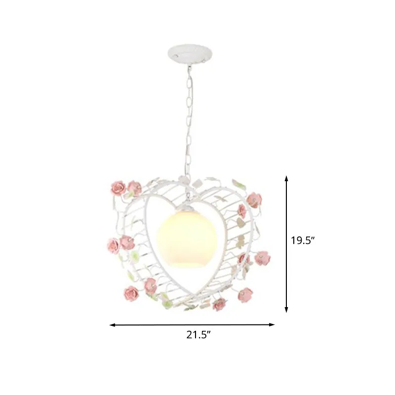 Hartvormige metalen hanglamp Pastoraal 1 lamp Eetkamer LED-ophangverlichting wit Clearhalo