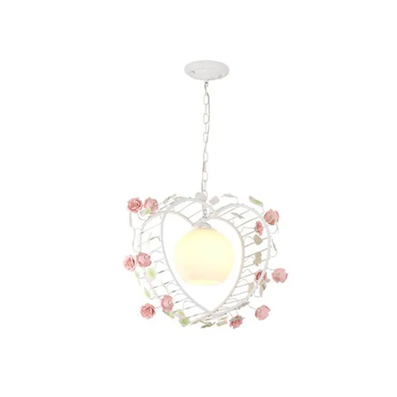 Hartvormige metalen hanglamp Pastoraal 1 lamp Eetkamer LED-ophangverlichting wit Clearhalo