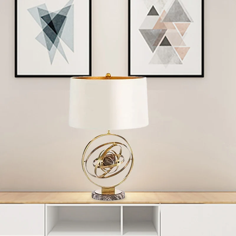 1 Head Drum Bureaulamp Modernistische stoffen tafellamp wit met ronde marmeren voet Clearhalo