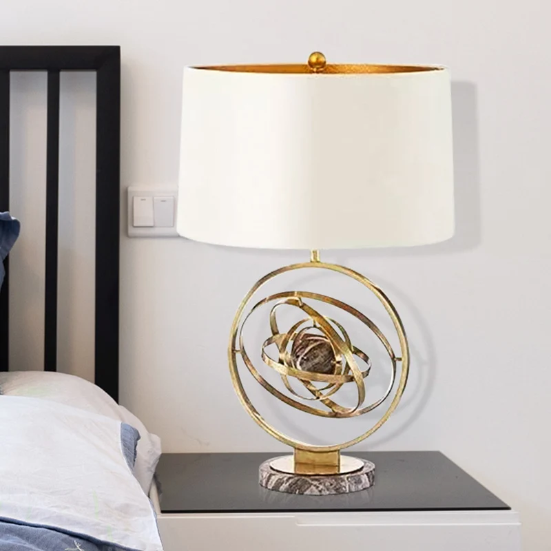 1 Head Drum Bureaulamp Modernistische stoffen tafellamp wit met ronde marmeren voet Clearhalo