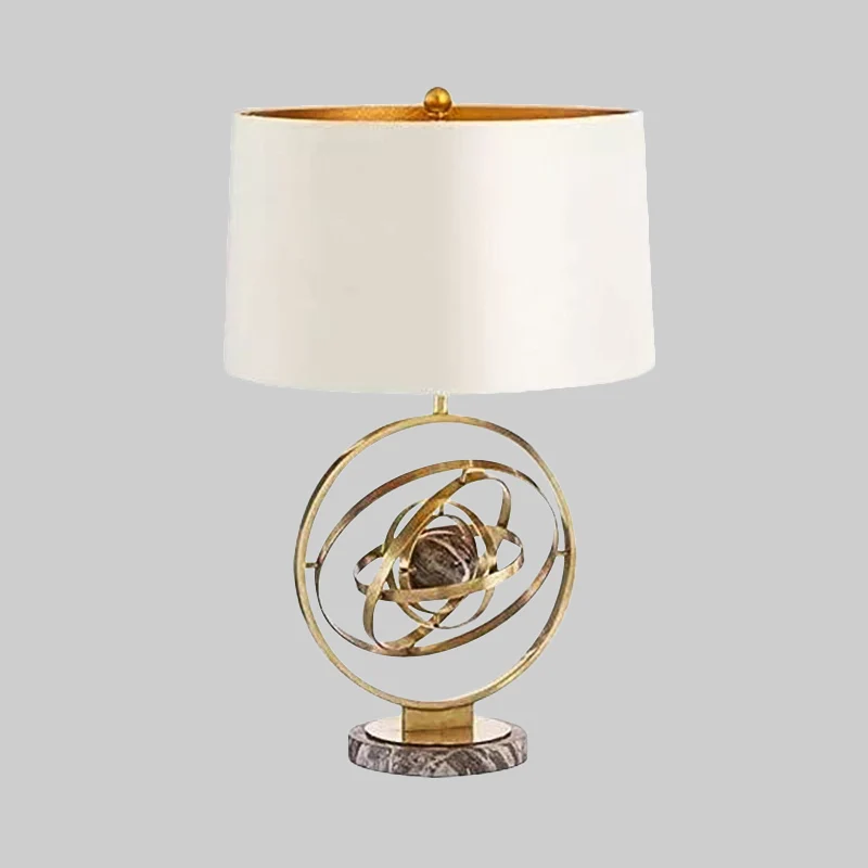 1 Head Drum Bureaulamp Modernistische stoffen tafellamp wit met ronde marmeren voet Clearhalo