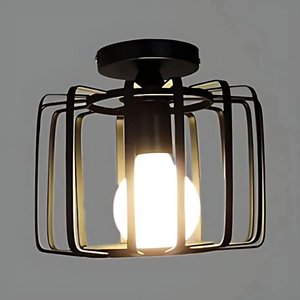 1 Head Drum semi-inbouwlamp met kooischaduw Boerderij zwart metallic plafondlamp voor slaapkamer Clearhalo