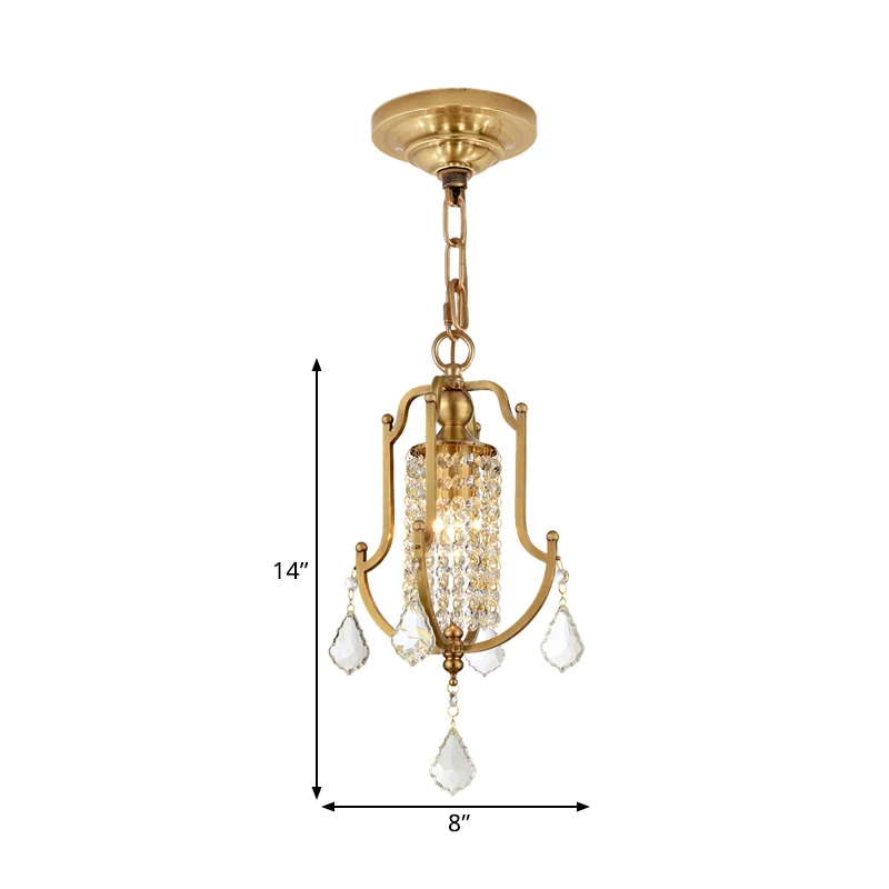 1 Head Swag Lamp Hedendaags Lantaarnframe Helder Kristal Draperende Hanglamp Goud Clearhalo
