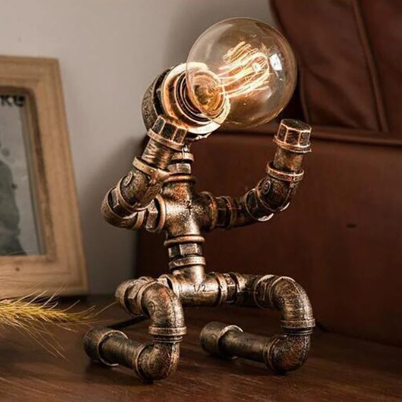 1 Head Table Light Factory Piping Robot Smeedijzeren nachtverlichting messing Clearhalo
