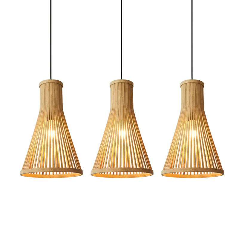 1 Head Tea Room-plafondlamp Minimalistische houten druppelhanger met kegelvormige bamboekap Clearhalo
