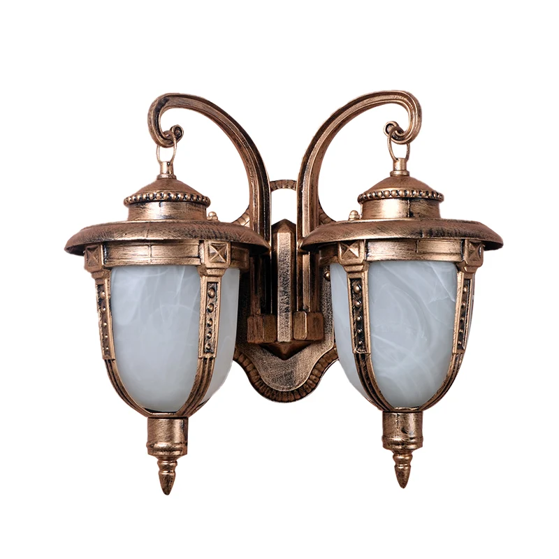 2 Heads Acorn Sconce Light Armatuur Land Roest Aluminium Wandmontage Lamp met gebarsten glazen kap Clearhalo