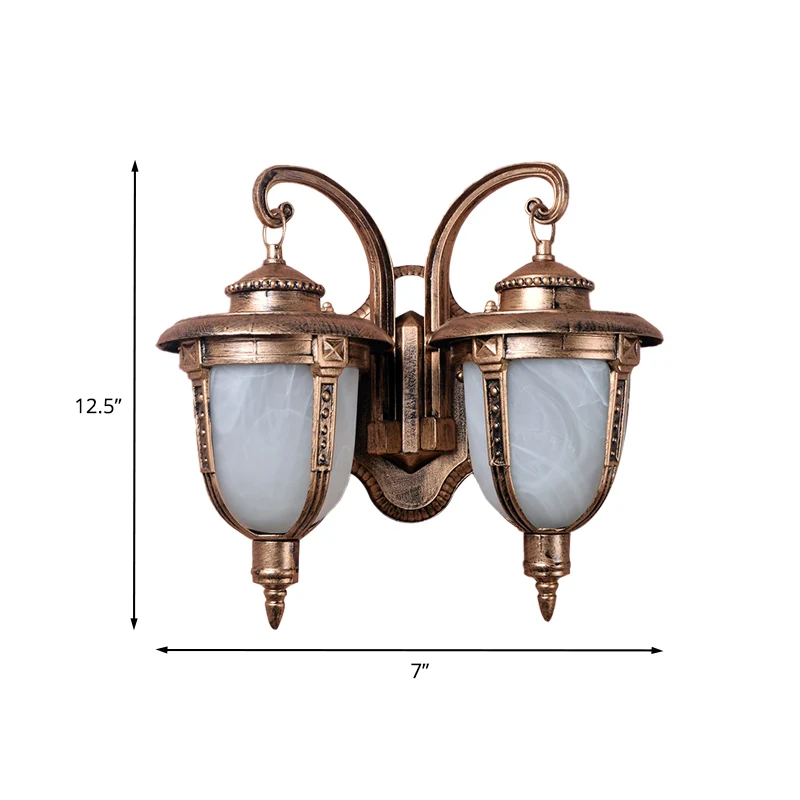 2 Heads Acorn Sconce Light Armatuur Land Roest Aluminium Wandmontage Lamp met gebarsten glazen kap Clearhalo