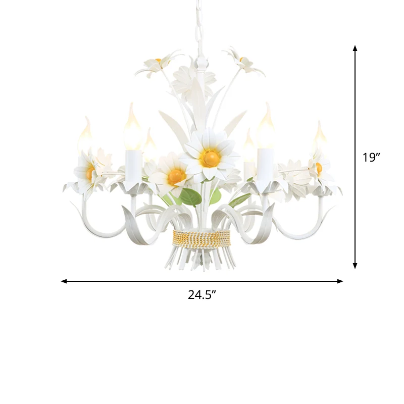 6 Heads Daisy Flower Bunch Kroonluchter Amerikaanse tuin Wit ijzeren hanglamp met kaarsontwerp Clearhalo
