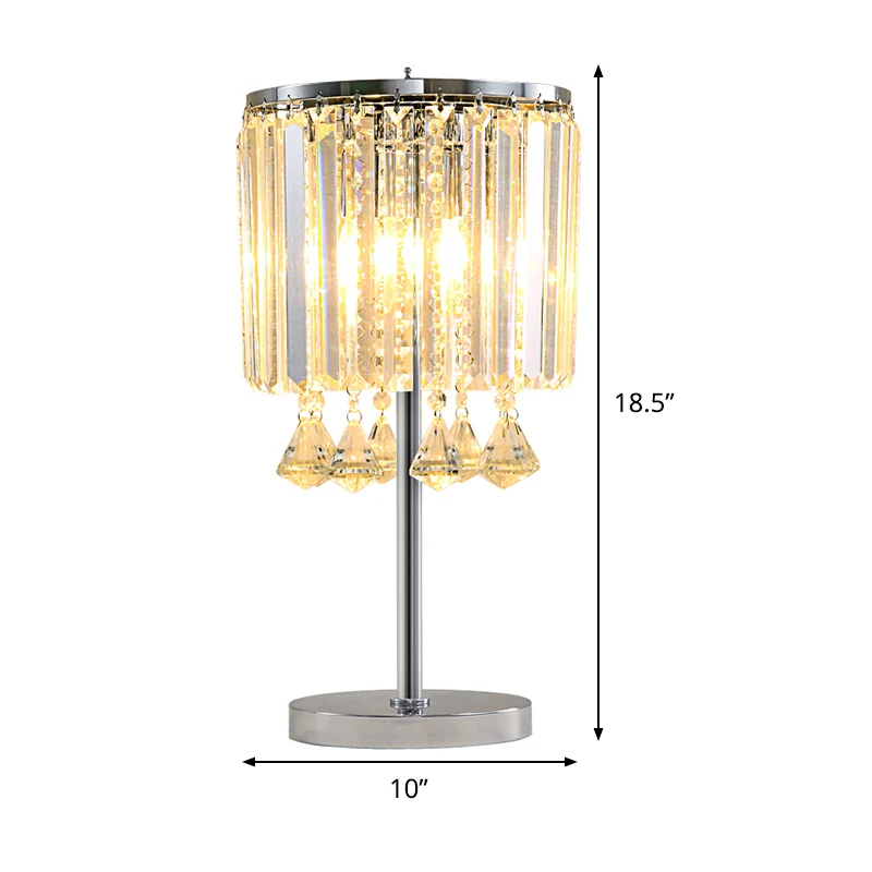 2 Heads Drum Task Light Moderne gefacetteerde kristallen tafellamp chroom met kristallen traan Clearhalo