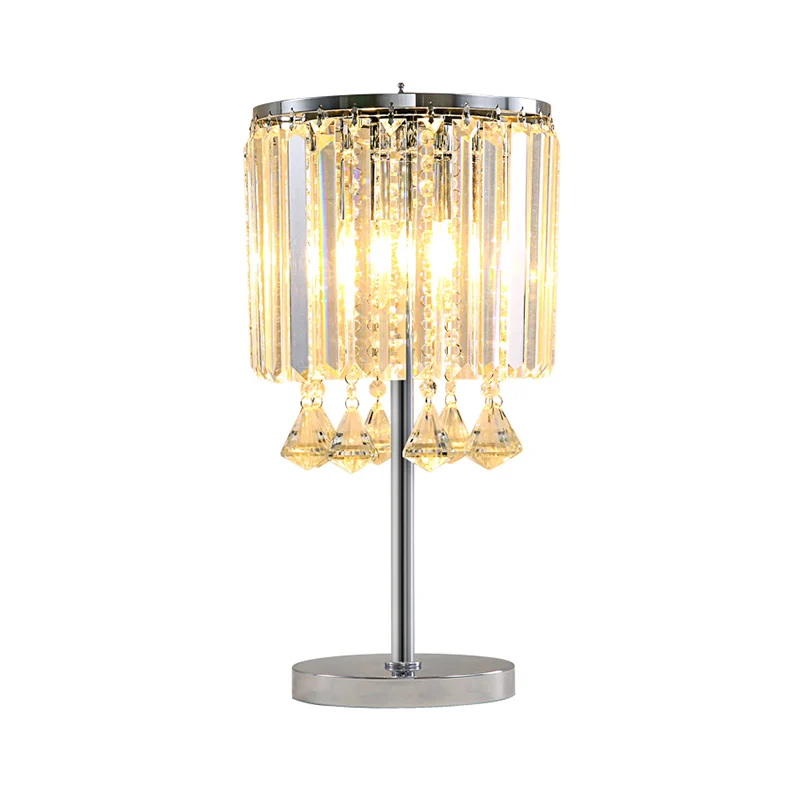 2 Heads Drum Task Light Moderne gefacetteerde kristallen tafellamp chroom met kristallen traan Clearhalo