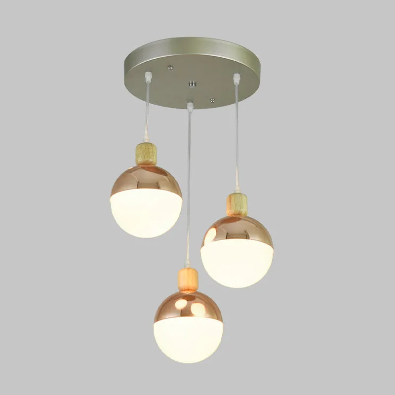 3/4 Heads Eetkamer Multi-Hangende Modernistische Rose Gold Hangende Plafondlamp met Orb Opaal Glazen Kap Clearhalo