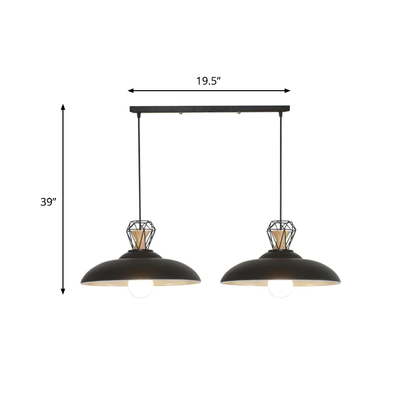 2 Heads Island Lighting industriële restaurant hanglamp met metalen schuurkap zwart Clearhalo