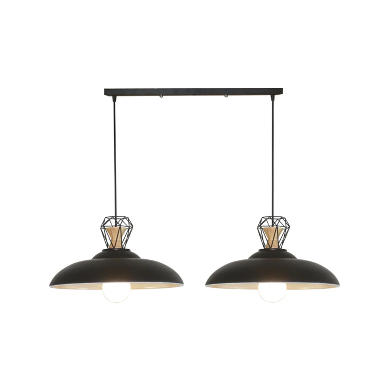 2 Heads Island Lighting industriële restaurant hanglamp met metalen schuurkap zwart Clearhalo
