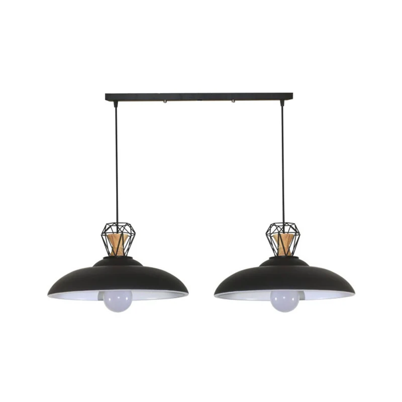2 Heads Island Lighting industriële restaurant hanglamp met metalen schuurkap zwart Clearhalo