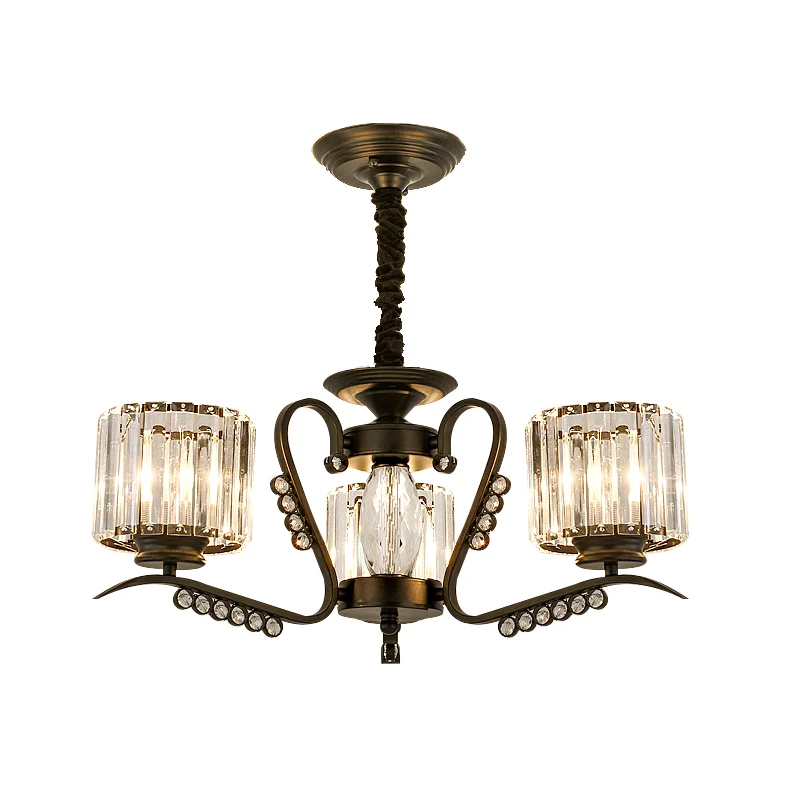 3/5 Heads Plafondkroonluchter Modernisme Woonkamer Hanglamp met Cilinder Kristallen Kap Zwart Clearhalo
