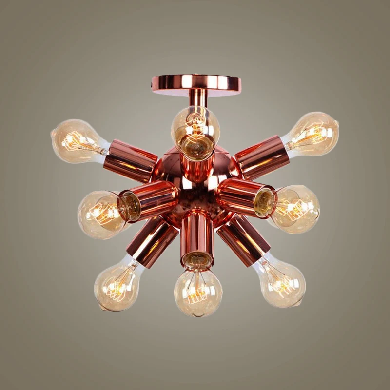 6/9 Heads Starburst semi-inbouw plafondlamp Vintage koperen metaal semi-inbouwlamp met kale lamp voor restaurant Clearhalo