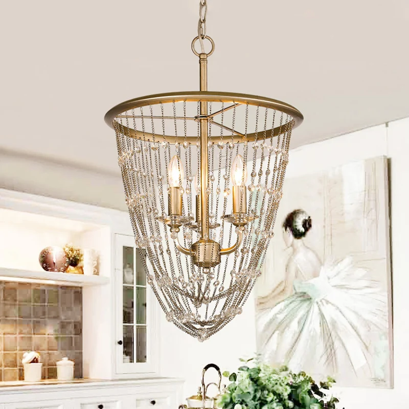Hedendaagse kaarskroonluchterlamp 3-kops kristallen hanglamp goud met gedrapeerde ketting Clearhalo