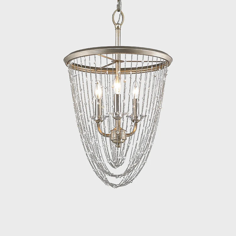 Hedendaagse kaarskroonluchterlamp 3-kops kristallen hanglamp goud met gedrapeerde ketting Clearhalo